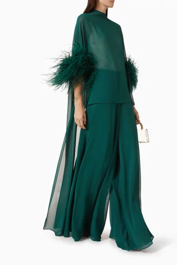 Feather-trim Kaftan Top in Satin