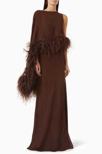 Asymmetric Feather-trim Gown in Georgette