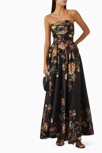 Zara Floral Strapless Dress in Taffeta