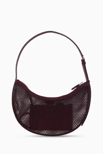 One Piece Demi Lune Bag in Suede & Fishnet