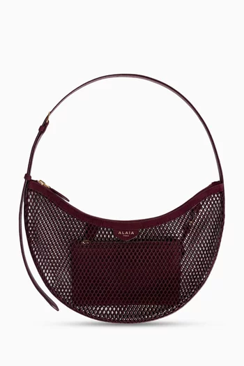 One Piece Demi Lune Bag in Suede & Fishnet