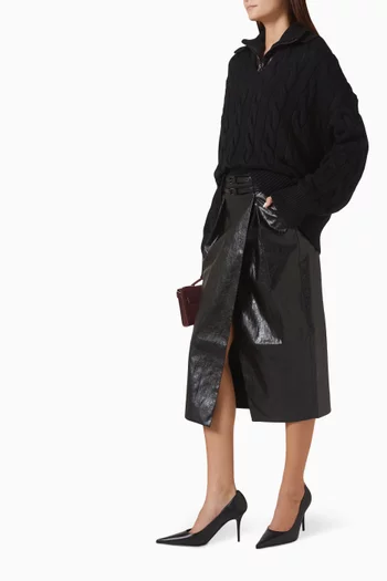 Wrap Midi Skirt in Vegan-leather