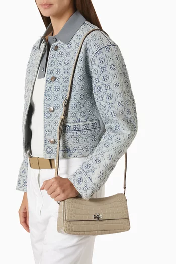 Small Charlie Shoulder Bag in Croc-embossed Leather