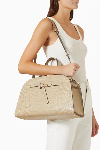 Large Romy Bauletto Bag in Croc-embossed Leather