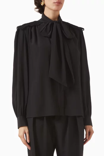Lace-panelled Pussy-bow Top in Silk