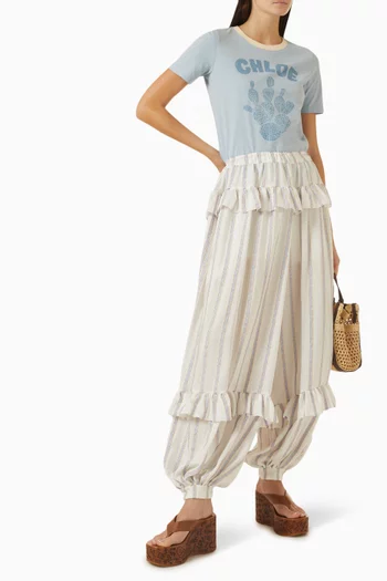 Stripe Ruffle Balloon-fit Pants