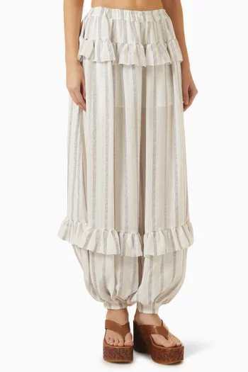 Stripe Ruffle Balloon-fit Pants