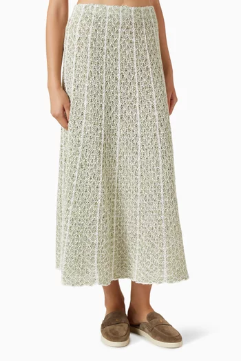 Pleated Knit Midi Skirt in Cotton-blend
