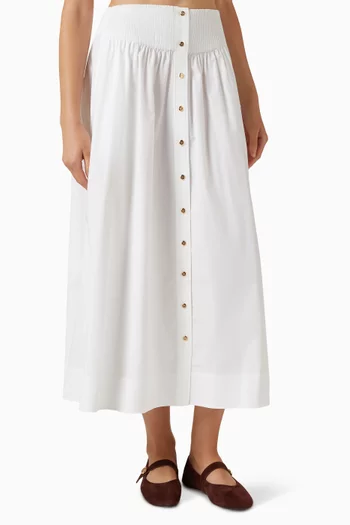 Button Midi Skirt in Poplin
