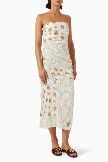 Strapless Jacquard Midi Dress in Cotton