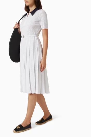T Monogram Pointelle Pleated Midi Dress