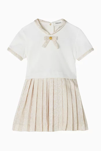 Bow Pleated Dress in Cotton-jersey & Twill