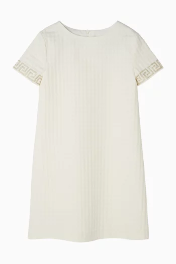 Greca-trim Dress in Jacquard-cotton