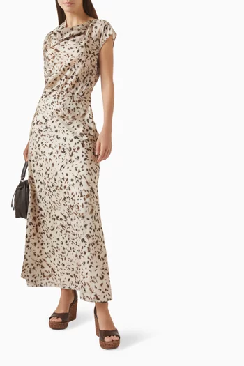 Lynx Print Maxi Dress in Silk