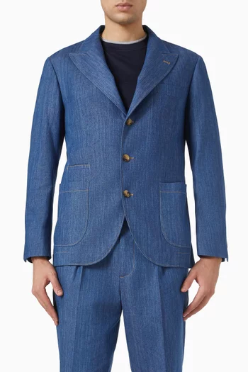 Lightweight Deconstructed Peak-lapel Blazer in Denim