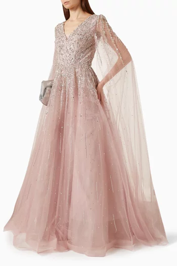 Beaded Cape Gown in Tulle