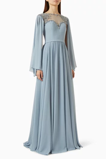 Beaded Illusion Cape Gown