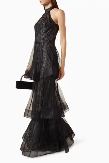 Tiered Lace Halter Gown