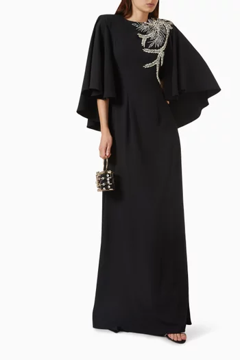 Crystal Leaf Cape Gown in Crepe