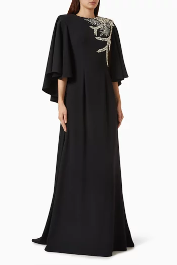 Crystal Leaf Cape Gown in Crepe