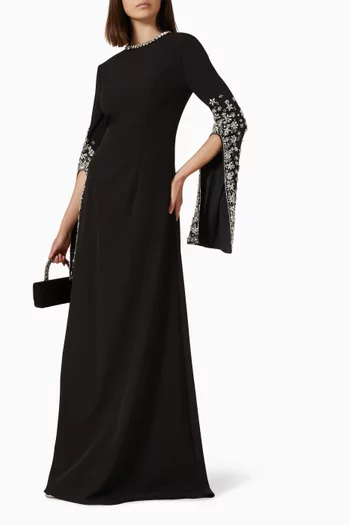 Floral Crystal-embellished Sleeves Gown in Crepe