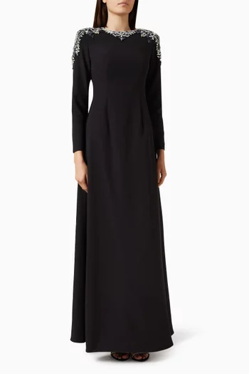 Crystal Shoulder Gown in Crepe