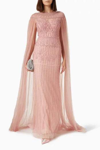 Art Deco Beaded Cape Gown in Tulle