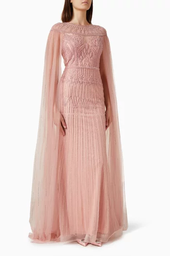 Art Deco Beaded Cape Gown in Tulle