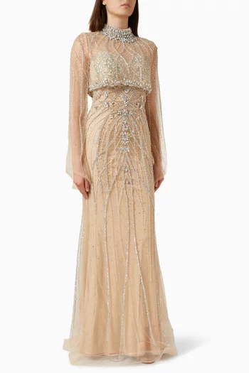 Beaded High-neck Gown in Tulle
