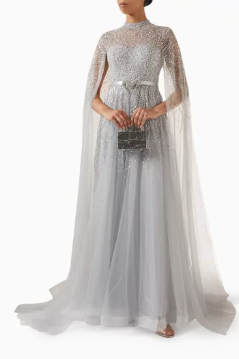 Beaded Caplet Gown in Tulle