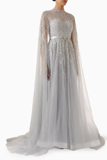 Beaded Caplet Gown in Tulle