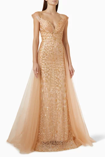 Sequin Lattice Gown in Tulle