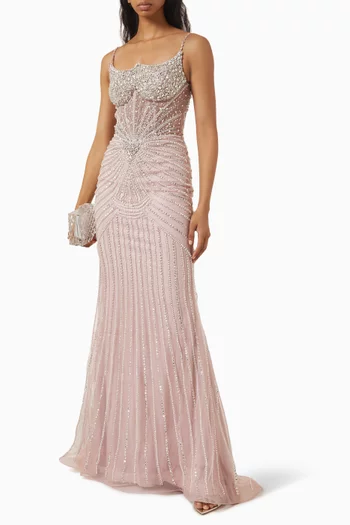 Beaded Art Deco Sweep Gown