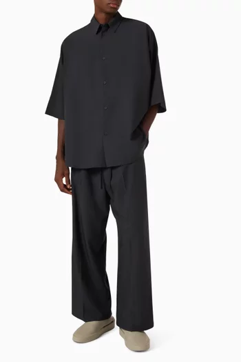 Pleat Front Drawstring Pants in Silk-blend