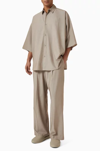 Pleat Front Drawstring Pants in Silk-blend