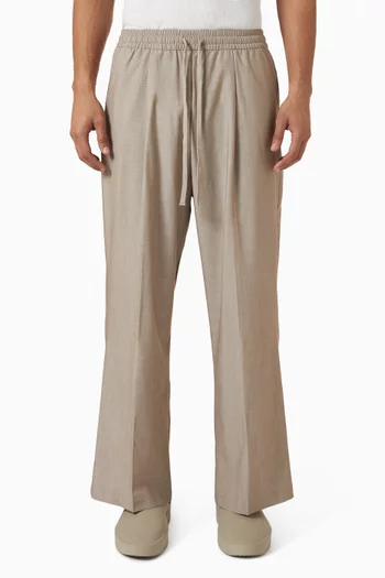 Pleat Front Drawstring Pants in Silk-blend