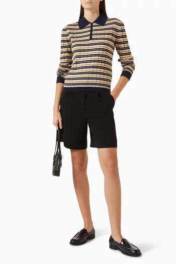 Track Striped Polo Shirt in Silk-linen