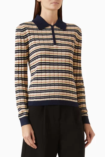 Track Striped Polo Shirt in Silk-linen