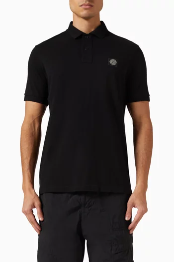 Compass Patch Polo Shirt in Cotton Pique