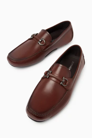 Gancini Ornament Driver Loafers in Leather