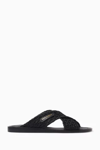 Logo Sandals in Raffia
