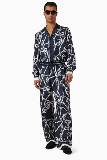 Marina-print Vanity Pants in Silk Twill