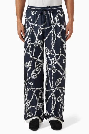 Marina-print Vanity Pants in Silk Twill