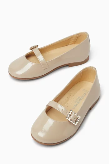 Rhinestone Buckle Ballerina Sandals in Patent Leather