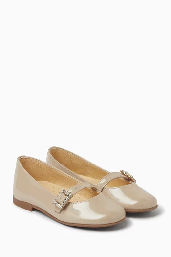 Rhinestone Buckle Ballerina Sandals in Patent Leather