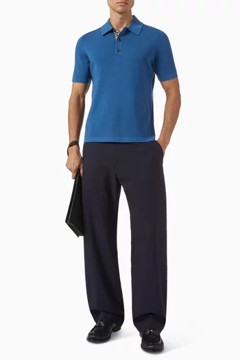 Marcus Check-trim Polo T-shirt in Wool
