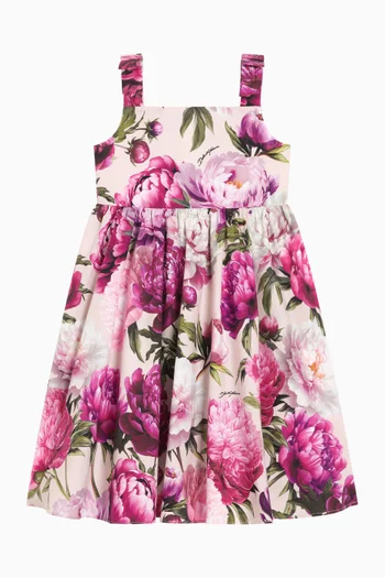 Peony-print Dress in Cotton-poplin