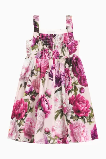 Peony-print Dress in Cotton-poplin