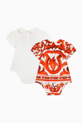 Majolica-print Bodysuit, Set of 2