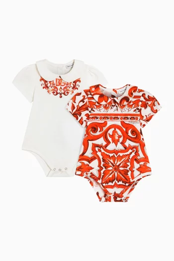 Majolica-print Bodysuit, Set of 2